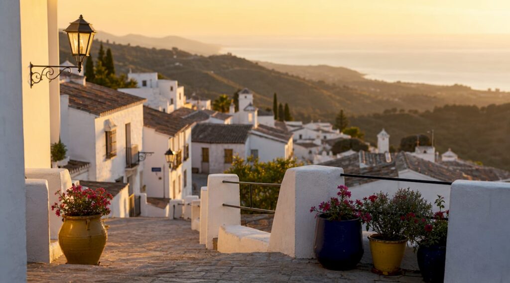 Panoramic view of Casares hill village coastline