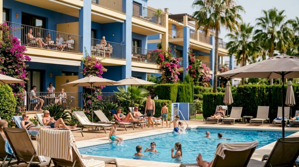 Wide view of Estepona urbanisation community outdoors