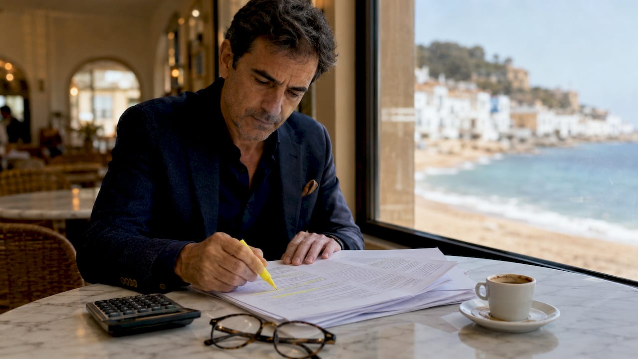 Seller reviewing Spanish property legal documents
