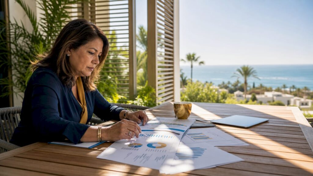 Analyst reviewing Costa del Sol property reports
