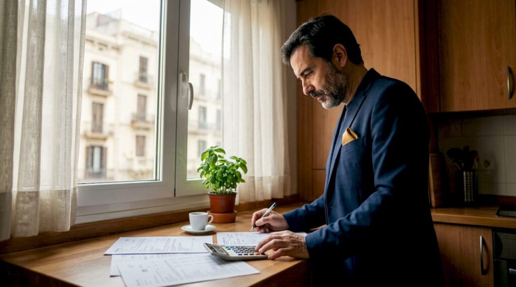 Financial advisor reviewing Spanish property sale tax paperwork
